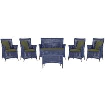 Jogo Sofá 4 Poltronas E Mesa Igapó Marrom E13 Trama Original Azul