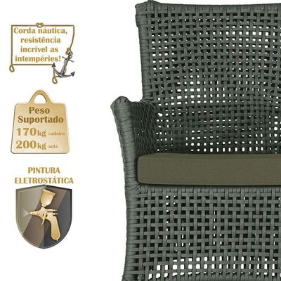 Jogo Sofá 4 Poltronas E Mesa Igapó Marrom E13 Trama Original Verde