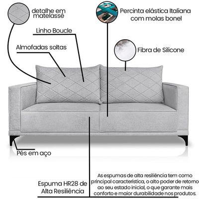 Sofa Nori 2 Lugares Pes De Ferro 160cm Linho Boucle 3302 Ezz 3302