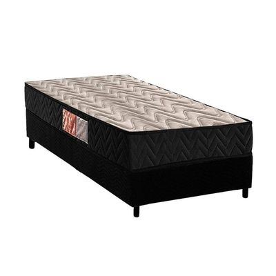 Conjunto Box Solteiro Colchão Espuma Paropas D28 Pasquale Black + Base Crc Suede Black (88x188)