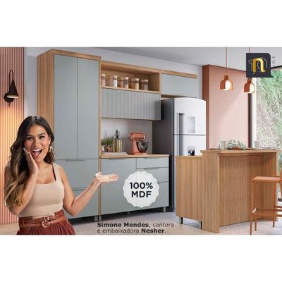 Cozinha Modulada Completa Marquesa 6 Peças (3Aéreos+2Balcões+1Paneleiro) C6P86 Nature/Verde - Nesher