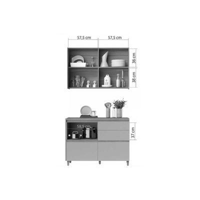 Cozinha Modulada Completa Rainha 2 Peças (1Aéreo+1Balcão) C2P44 Nature/Verde - Nesher