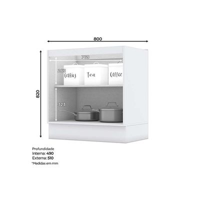 Balcão de Cozinha Modulado c/ Tampo Americana c/ 2 Portas 80cm Branco - Henn
