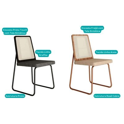 Kit 4 Cadeiras Sala Jantar Wood 1751 4 Uni Preto/Linho Grafite - Carraro