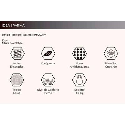 Colchão Solteiro Molas Ensacadas MasterPocket Parma Pillow Top (88x188x22) - Herval