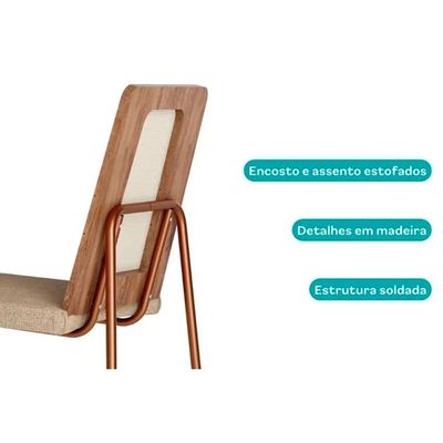 Kit 4 Cadeiras de Cozinha Wood 1751 4 Uni Rose/Linho Areia - Carraro