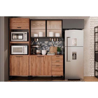 Gabinete de Cozinha Modulado Balcão Alpha 2506 3 Portas e 2 Gavetas c/ Tampo 120cm Freijo - Carraro