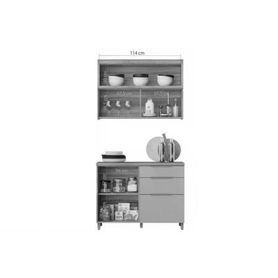 Kit de Cozinha Completa 2 Peças Marquesa (1Aéreo+1Balcão) C2P29 Nature - Nesher