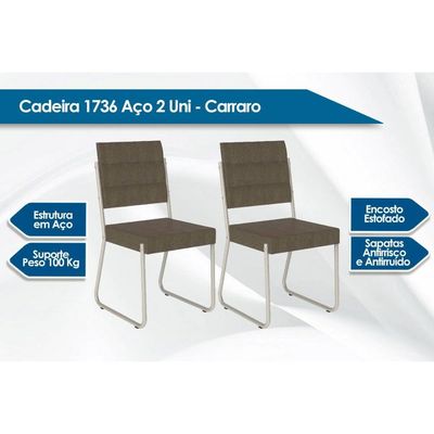 Kit 6 Cadeiras de Cozinha 1736 6 Uni Prata/Courino Branco - Carraro