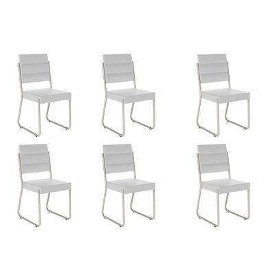Kit 6 Cadeiras de Cozinha 1736 6 Uni Prata/Courino Branco - Carraro