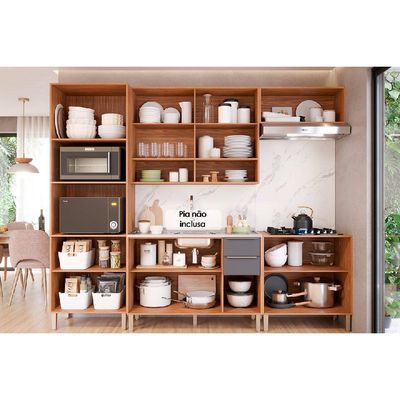 Kit de Cozinha Completa 5 Peças Divina (2Aéreos+2Balcões+1TorreQuente) C5P187 Freijo/Titanium - MGM