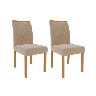 Kit 2 Cadeiras Sala Jantar Juliana Wood 2 Un Madeirado/Suede Nude Bege - Cimol