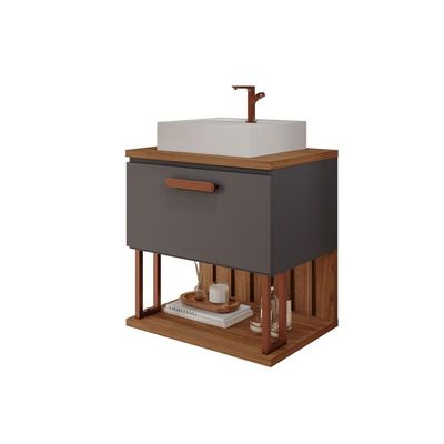 Bancada de Banheiro Balcão Duna 1 Porta c/ Cuba 60cm Titanium/Freijo - MGM