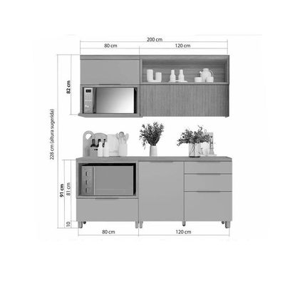 Kit de Cozinha Completa 4 Peças Marquesa (2Aéreos+2Balcões) C4P24 Nogueira - Nesher