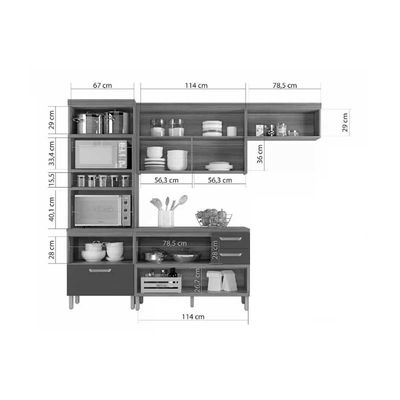 Kit de Cozinha Completa 3 Peças Princesa (1Aéreo+1Balcão+1Paneleiro) C6P63 Freijo/Off White - Nesher