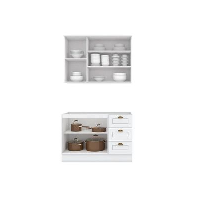 Kit de Cozinha Completa 3 Peças Americana (1Aéreo+1Balcão+1Complemento) CZ123 Branco - Henn
