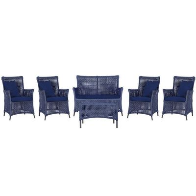 Jogo Sofá 4 Poltronas E Mesa Igapó Preta E10 Trama Original Azul