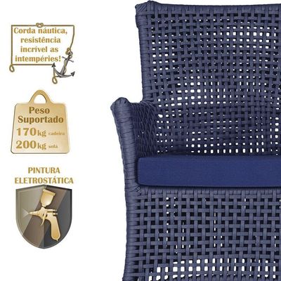 Jogo Sofá 4 Poltronas E Mesa Igapó Preta E10 Trama Original Azul