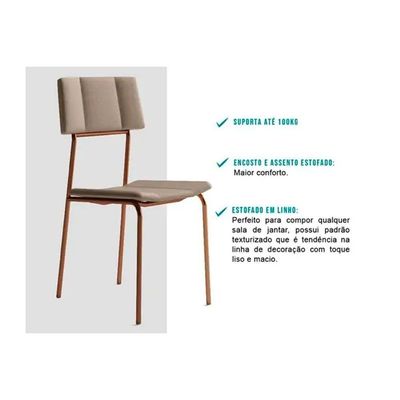 Cadeira Sala De Jantar Lou 1742 Kit 4 Uni Rose-linho Areia - Carraro