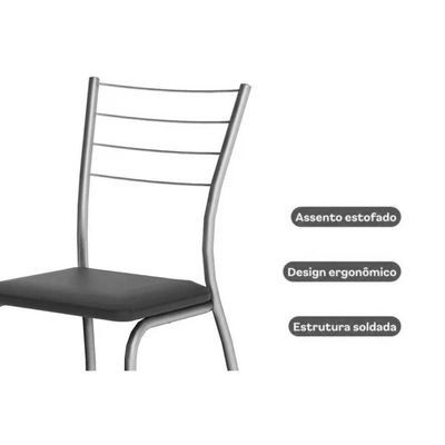 Mesa De Sala Jantar Multiuso Dobrável E 2 Banquetas 1700 Prata-branco - Prata-preto - Carraro