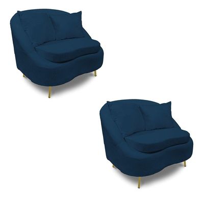 Poltrona Decorativa Orgânica Pé Ferro Dou Kit 2 Zaya Bouclê C05 Azul