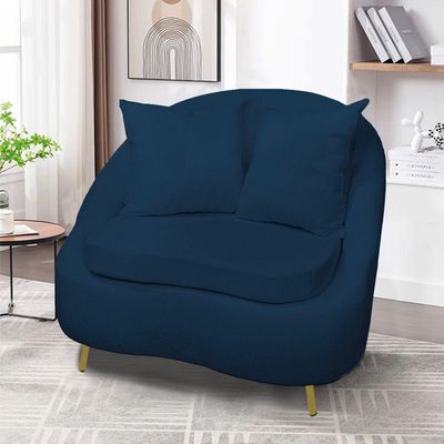 Poltrona Decorativa Orgânica Pé Ferro Dou Kit 2 Zaya Bouclê C05 Azul