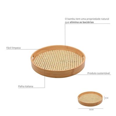 Bandeja De Bambu Oikos Com Palha 35cm Redonda