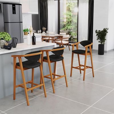 Banqueta Alta Para Cozinha Bancada Bar Sala De Jantar Fixa Cecília L02 Couríssimo Preto