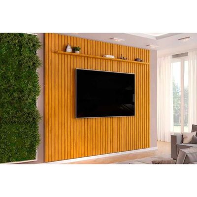 Rack Bancada c/ Painel p/ TV até 85 Pol Pratic Ripado 1 Prateleira 275x240cm Cedro - DJ Móveis