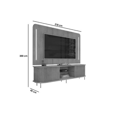 Home p/ TV até 75 Pol Atlas Ripado c/ 2 Portas 218x62cm Cedro - DJ Móveis