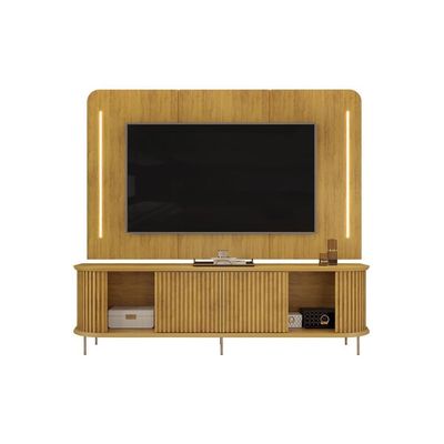 Home p/ TV até 75 Pol Atlas Ripado c/ 2 Portas 218x62cm Cedro - DJ Móveis