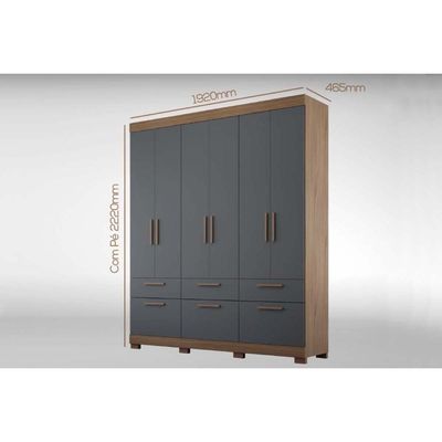 Guarda Roupa 6 Portas (2 c/ Espelho) e 5 Gavetas Porto Cinamomo - Panan