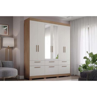 Guarda Roupa 6 Portas (2 c/ Espelho) e 5 Gavetas Porto Cinamomo - Panan