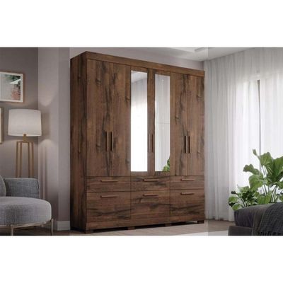 Guarda Roupa 6 Portas (2 c/ Espelho) e 5 Gavetas Porto Cinamomo - Panan