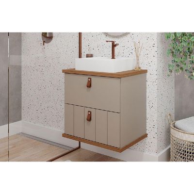 Balcão p/ Banheiro Milano 1 Porta e 1 Gaveta c/ Cuba 60cm Cappuccino/Freijo - MGM