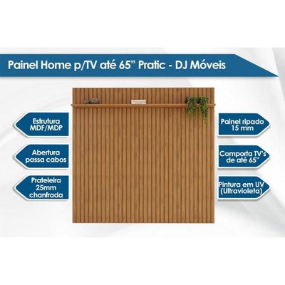 Rack Bancada c/ Painel p/ TV até 65 Pol Pratic Ripado 1 Prateleira 223x240cm Cedro - DJ Móveis