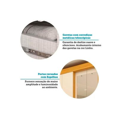 Guarda Roupa 4 Portas (2 c/ Espelho) e 3 Gavetas Débora Nature/Off White - ACP