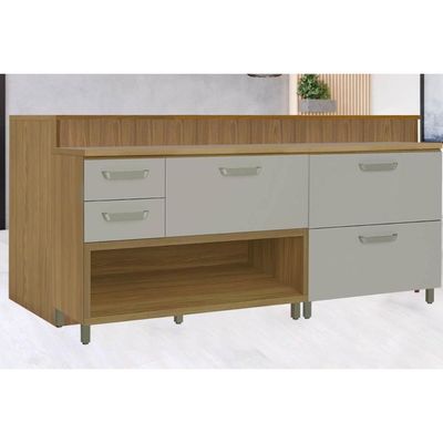 Balcão Ilha Cozinha Gourmet Princesa c/ 2 Portas e 3 Gavetas 200cm Freijo/Off White - Nesher