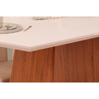Mesa p/ Cozinha Dulce c/ Tampo Madeirado Vidro Reto 180x90cm Freijó/Off White - DJ Móveis