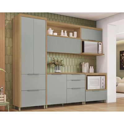 Cozinha Modulada Completa Marquesa 5 Peças (2Aéreos+2Balcões+1Paneleiro) C5P34 Nature/Verde - Nesher