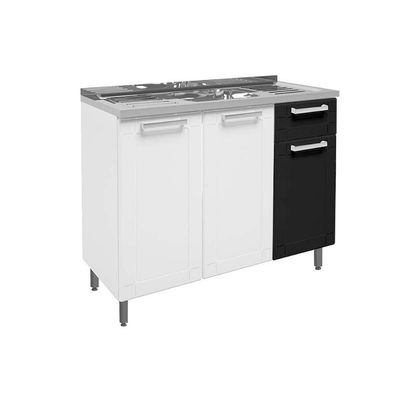 Gabinete de Cozinha Modulado Balcão c/ Pia Múltipla c/ 3 Portas e 1 Gaveta Branco/Preto - Bertolini