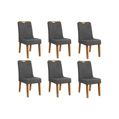 Cadeira de Cozinha Stela Kit 6 Un Ipe/Suede Lunar - DJ Móveis