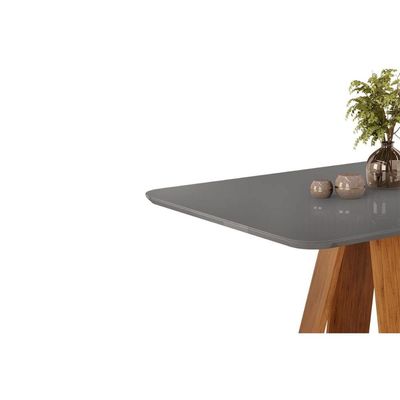 Mesa p/ Cozinha Celeste c/ Tampo Madeirado Vidro Curvo 120x90cm Freijó/Off White - DJ Móveis
