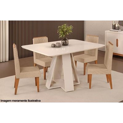 Mesa p/ Cozinha Celeste c/ Tampo Madeirado Vidro Curvo 120x90cm Freijó/Off White - DJ Móveis