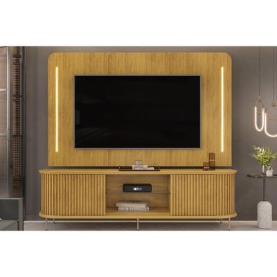 Home p/ TV até 75 Pol Atlas 100% MDF c/ Led 218x135cm Cedro - DJ Móveis