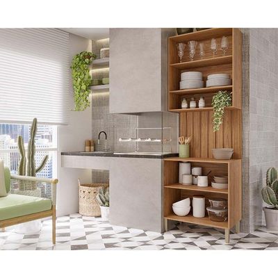 Cozinha Modulada Completa Divina 3 Peças (1Aéreo+1Balcão+1Complemento) CZ006 Freijo/Off White - MGM