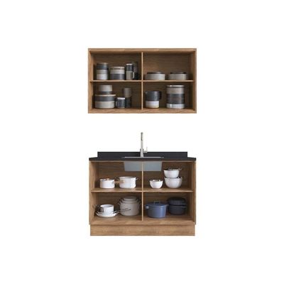 Cozinha Modulada Completa Versalis 2 Peças (1Aéreo+1Balcão) C2P168 Freijo/Grafite - Herval