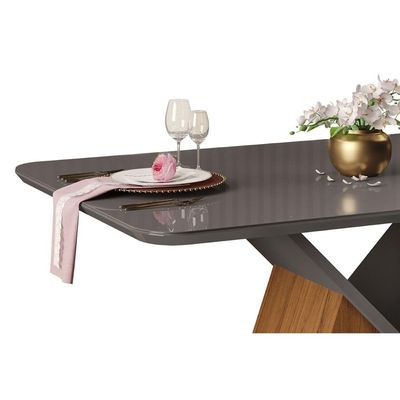 Mesa p/ Cozinha Argo c/ Tampo Madeirado c/ Vidro Curvo 136x90cm Cedro/Off White - DJ Móveis