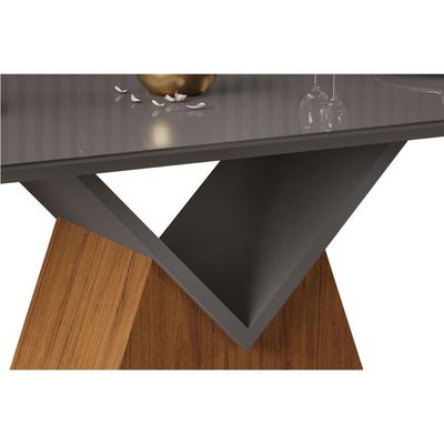 Mesa p/ Cozinha Argo c/ Tampo Madeirado c/ Vidro Curvo 136x90cm Cedro/Off White - DJ Móveis
