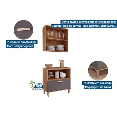 Kit de Cozinha Completa 2 Peças Bella s/ Portas (1Aéreo+1Balcão) 80cm Freijo/Titanium - MGM